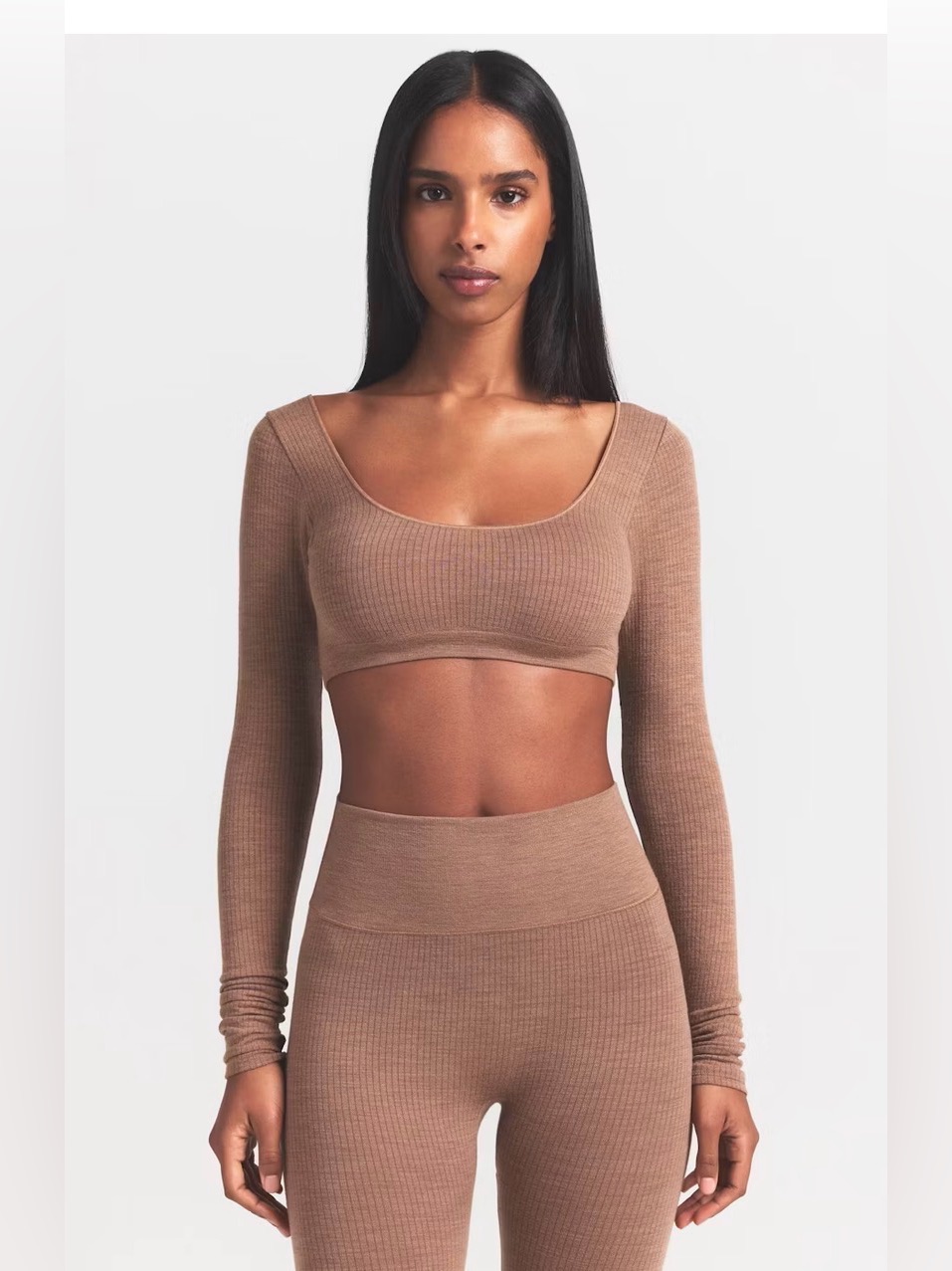 Skims Wool Rib Long Sleeve Cropped Top Style: Ls-Lst-10893w Color: Sienna